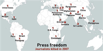 86 journalists killed in 2007
